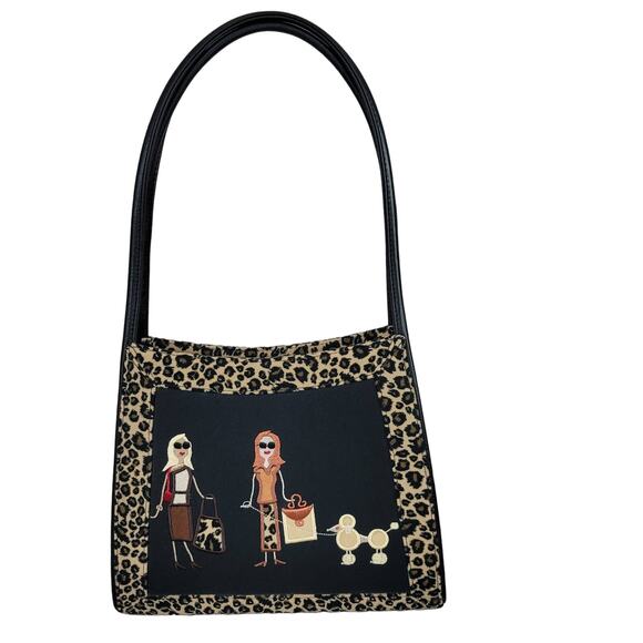 Unbranded Handbags - Animal Print Purse Poodle Embroidered Shoulder Bag 3 Pocket Red Liner Zip Close